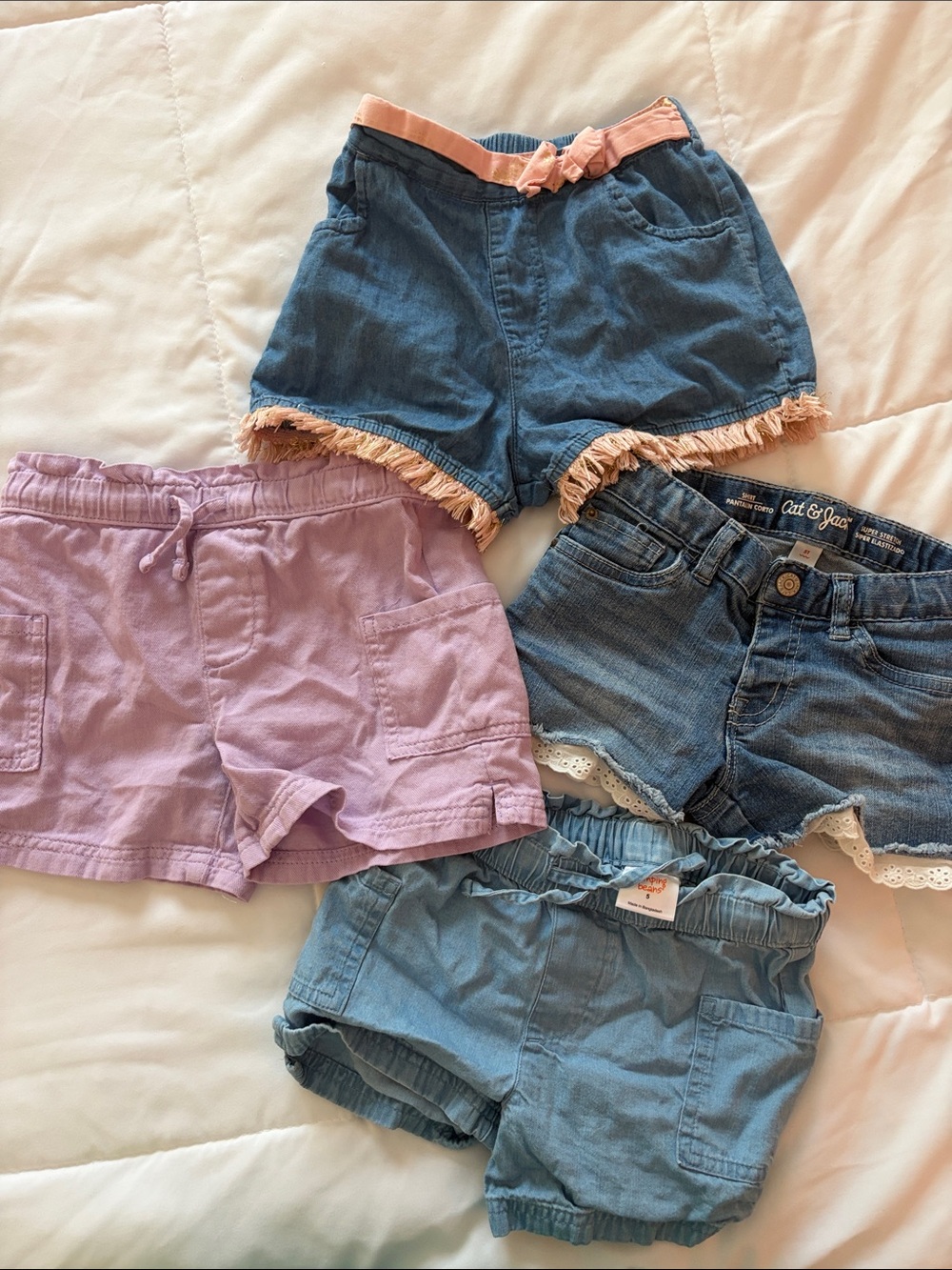 Cat & Jack Girls' Denim Lace-Trim Shorts - Blue